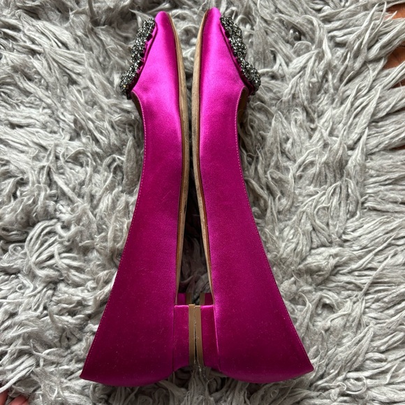 Manolo Blahnik HANGISIFLAT Dark Fuchsia Satin Jewel Buckle Flat Pumps - Picture 4 of 6